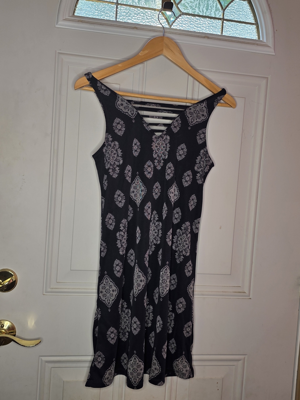 Pink Republic Black Sleeveless Mini Dress with Gray Medallion Print